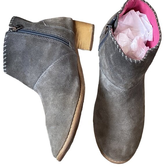 Toms Suede Side Zip Ankle Boots Block Heel Sz 6* (fit 7) Gray 269C - Picture 4 of 10